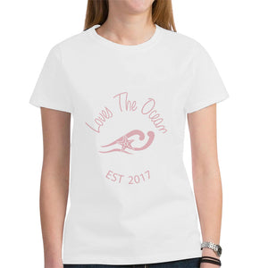 Loves The Ocean White Pink Cotton Short Sleeve T-Shirt