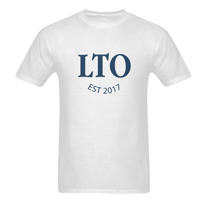 LTO Men White Blue Cotton T-Shirt