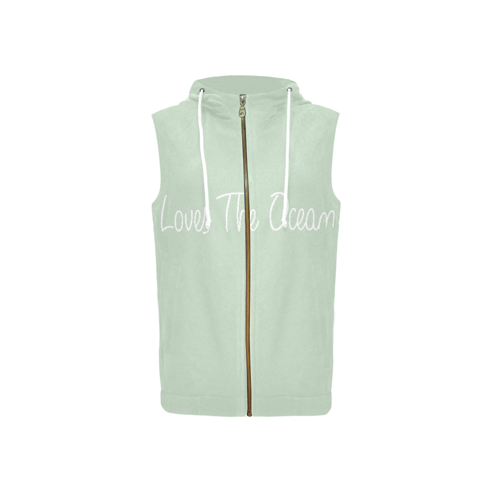 Loves The Ocean All Over Print Full Zip Sleeveless Hoodie