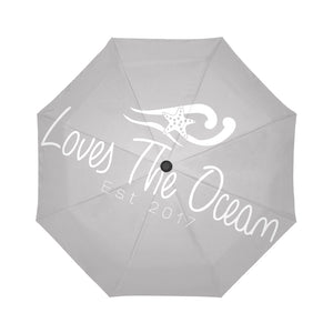 Loves The Ocean Grey White Automatic Foldable Umbrella