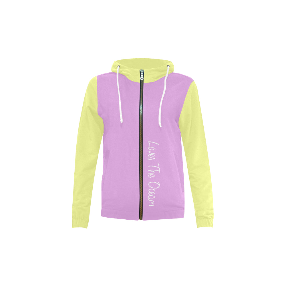 Loves The Ocean Yellow Lilac Youth All Over Print Full Zip Hoodie