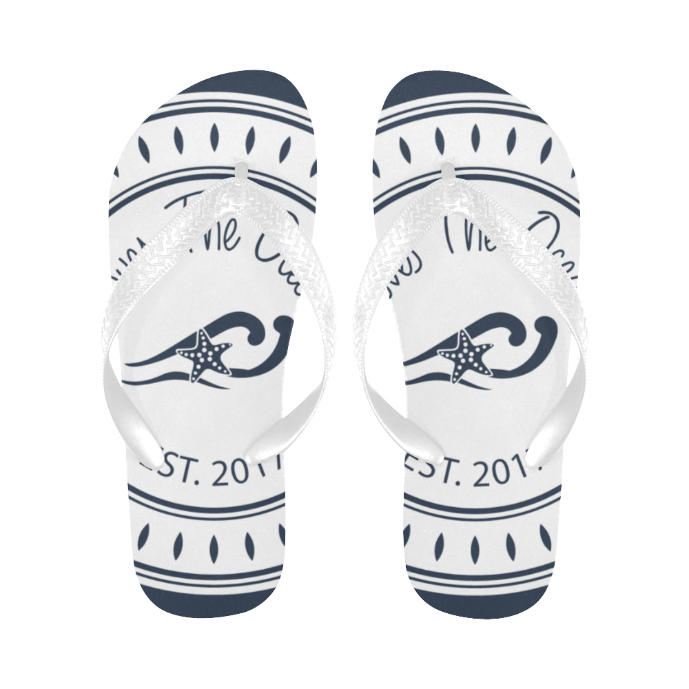 Loves The Ocean Navy White Unisex Flip Flops