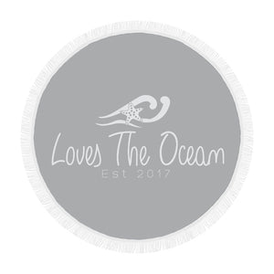 Loves The Ocean Grey White Circular Beach Towel / Shawl 59"