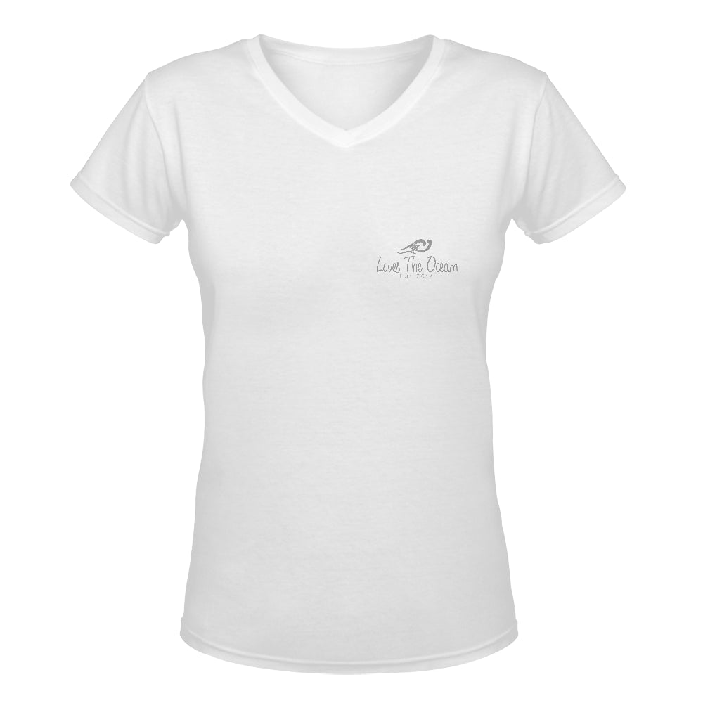 Loves The Ocean White Grey V-Neck T-shirt