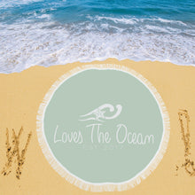 Load image into Gallery viewer, Loves The Ocean Mint White Circular Beach Towel / Shawl 59&quot;