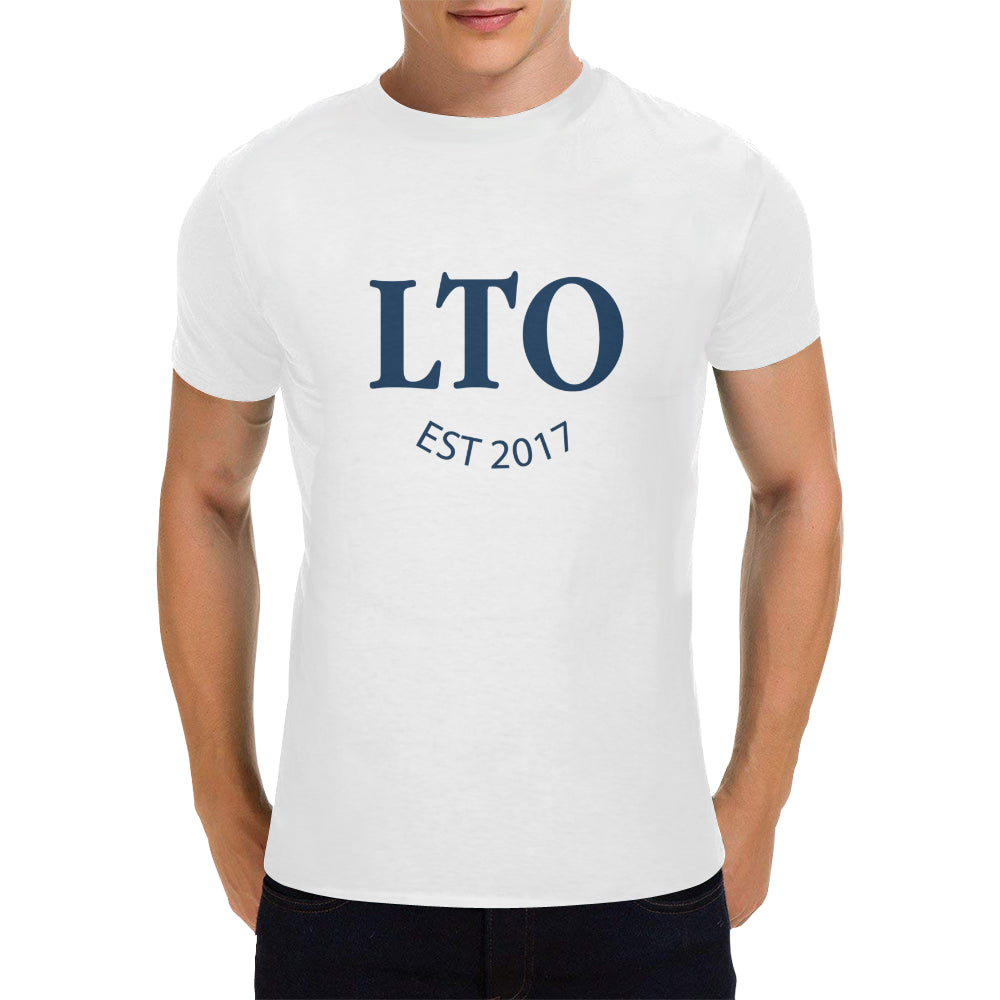 LTO Men White Blue Cotton T-Shirt