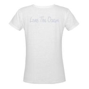 Loves The Ocean White Lightblue  V-Neck T- Shirt