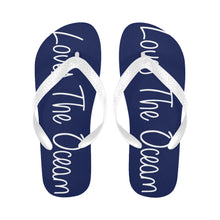 Load image into Gallery viewer, Loves The Ocean Unisex Navy Blue Flip Flops