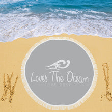 Load image into Gallery viewer, Loves The Ocean Grey White Circular Beach Towel / Shawl 59&quot;