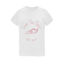 Load image into Gallery viewer, Loves The Ocean White Pink Cotton Short Sleeve T-Shirt