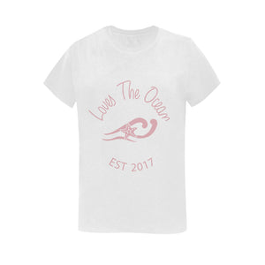 Loves The Ocean White Pink Cotton Short Sleeve T-Shirt