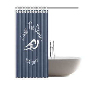 Loves The Ocean Navy Shower Curtain 60"x72"