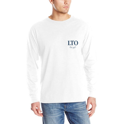 LTO Men White Blue Cotton Long Sleeve T-Shirt