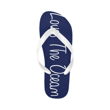 Load image into Gallery viewer, Loves The Ocean Unisex Navy Blue Flip Flops