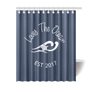 Loves The Ocean Navy Shower Curtain 60"x72"