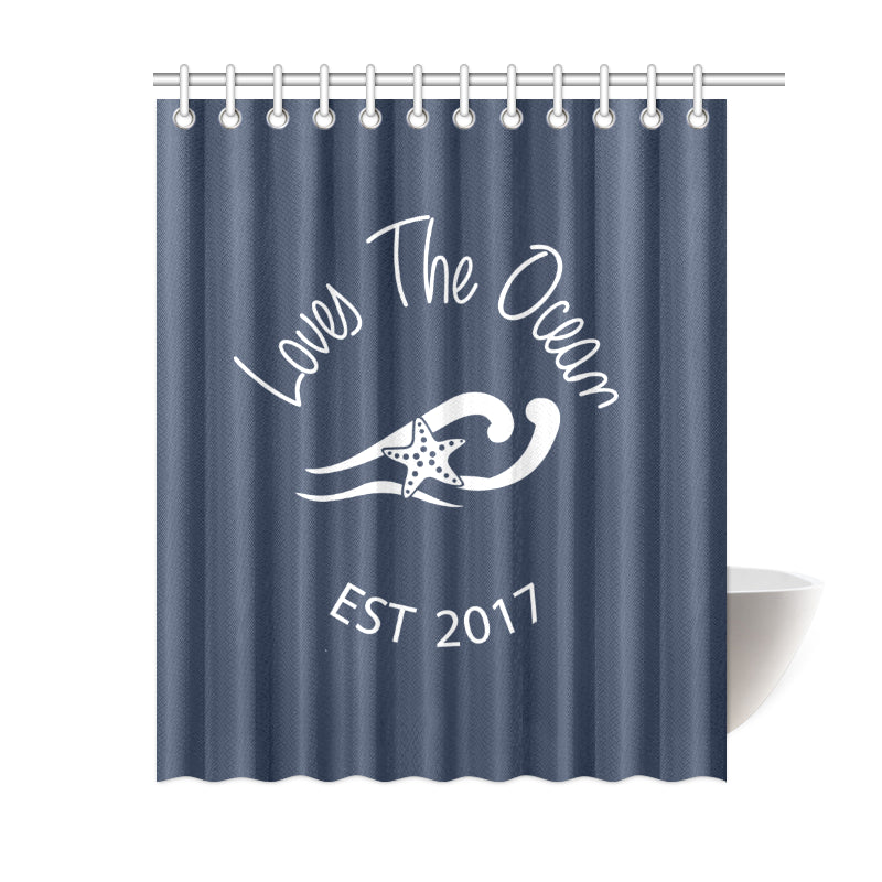 Loves The Ocean Navy Shower Curtain 60