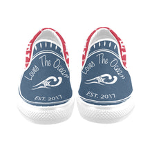 Load image into Gallery viewer, Loves The Ocean Navy Red Slip- On Canvas Shoes