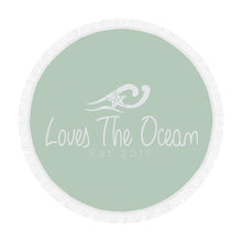 Load image into Gallery viewer, Loves The Ocean Mint White Circular Beach Towel / Shawl 59&quot;