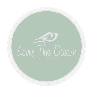 Loves The Ocean Mint White Circular Beach Towel / Shawl 59"